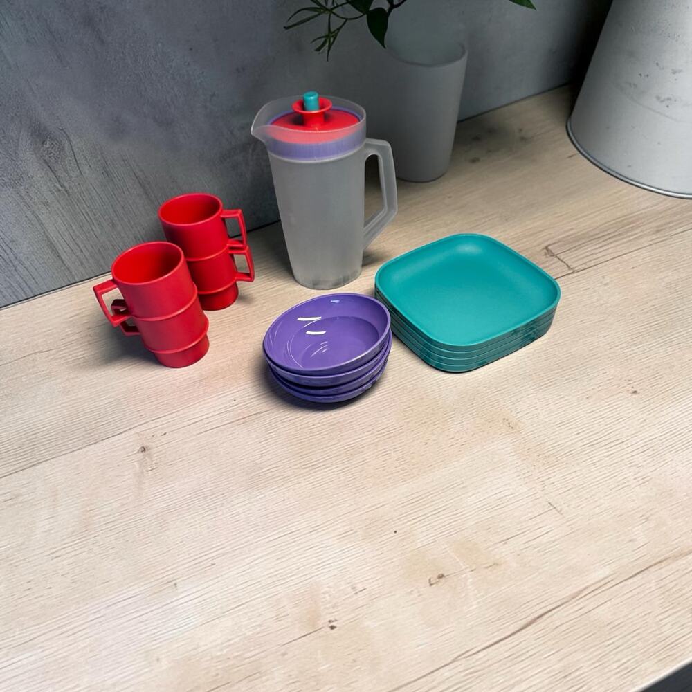 Vintage 1990s Tupperware Kids Mini Impressions Play Dish Set Pitcher Cups Bowls